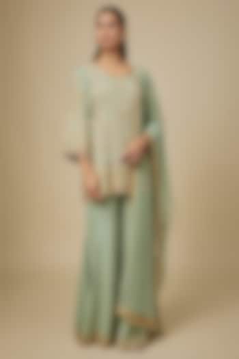Sage Green Georgette Embellished Bridal Sharara Set by Malasa at Pernia's Pop Up Shop