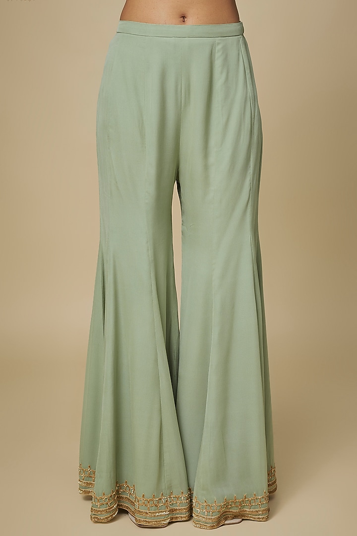 Sage Green Georgette Embellished Bridal Sharara Set by Malasa at Pernia's Pop Up Shop