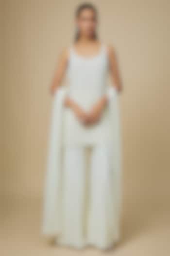 Ivory Georgette Embellished Wedding Sharara Set by Malasa at Pernia's Pop Up Shop