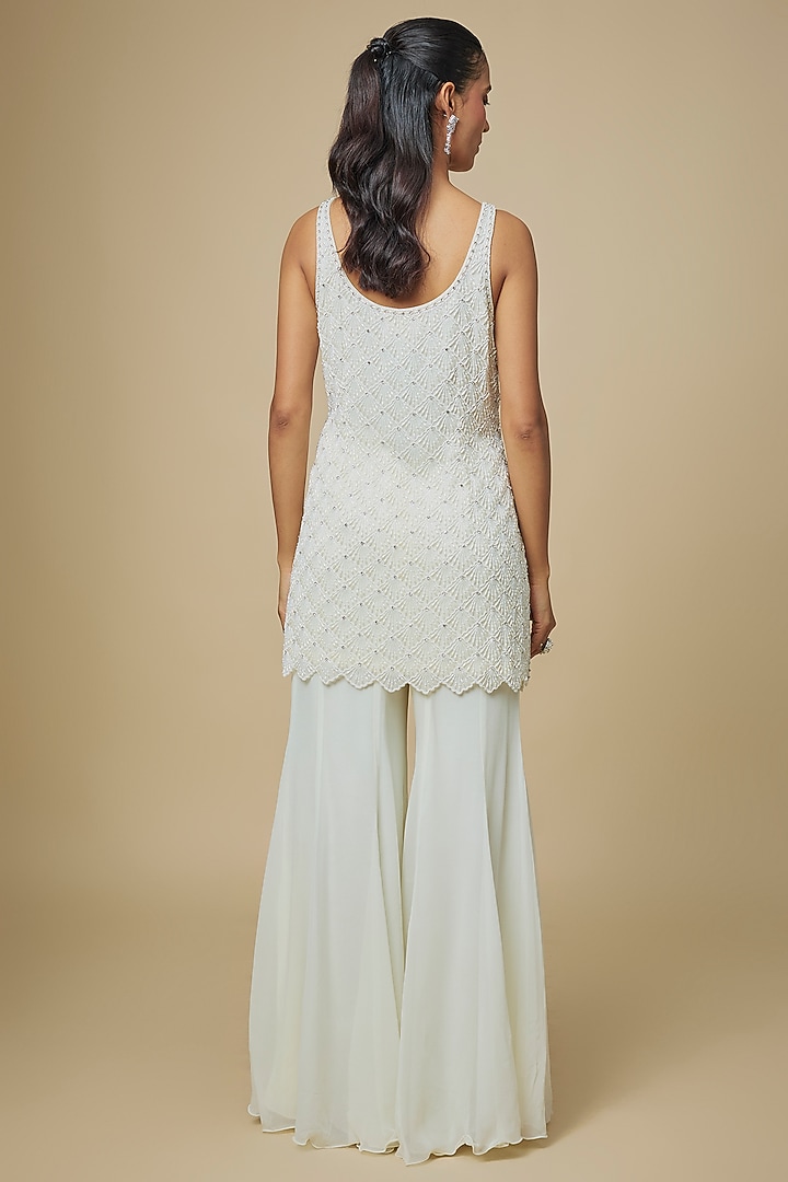 Ivory Georgette Embellished Wedding Sharara Set by Malasa at Pernia's Pop Up Shop