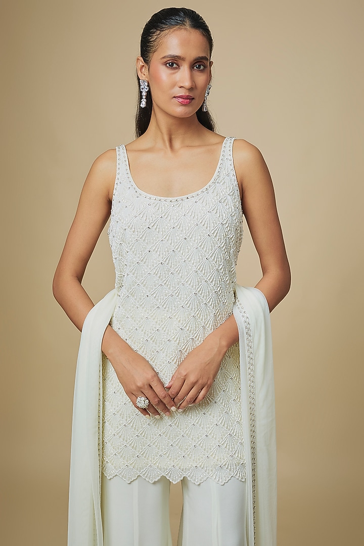 Ivory Georgette Embellished Wedding Sharara Set by Malasa at Pernia's Pop Up Shop