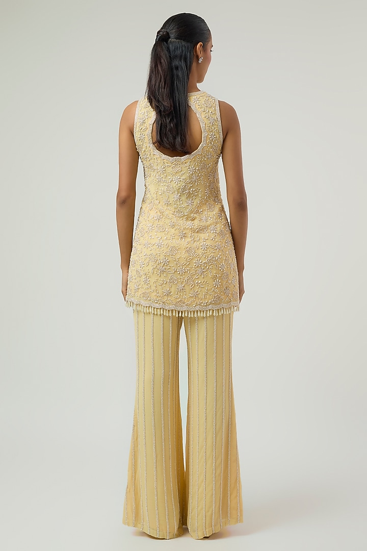 Yellow Georgette Pearl Work Short Kurta Set by Malasa at Pernia's Pop Up Shop