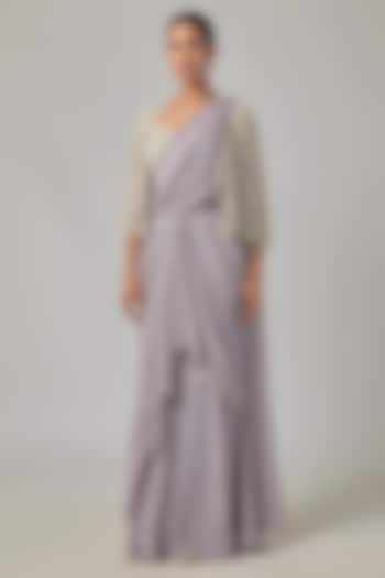 Lilac Georgette Jacket Reception Saree Set by Malasa at Pernia's Pop Up Shop