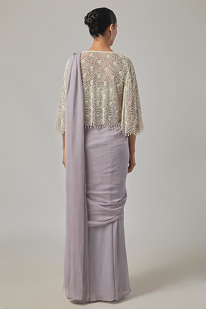 Lilac Georgette Jacket Reception Saree Set by Malasa at Pernia's Pop Up Shop