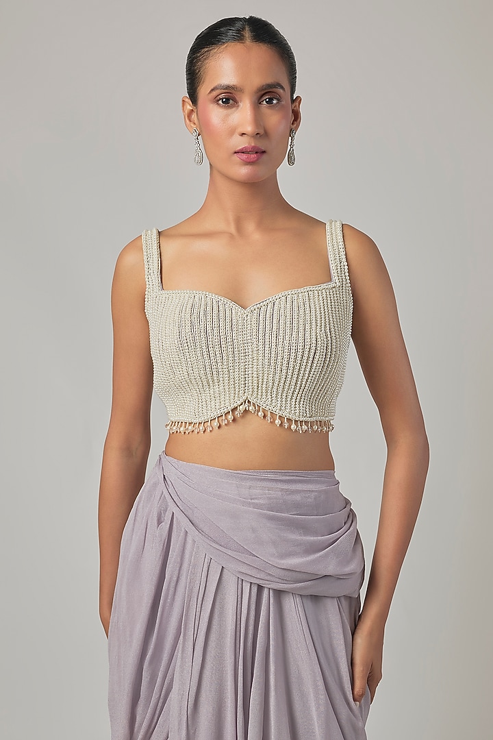 Lilac Georgette Jacket Reception Saree Set by Malasa at Pernia's Pop Up Shop