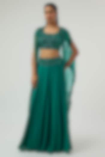 Emerald Green Georgette Skirt Set by Malasa at Pernia's Pop Up Shop