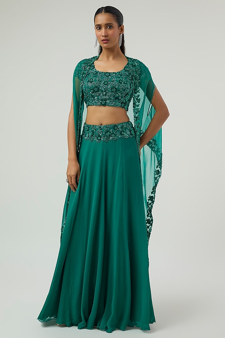 Emerald Green Georgette Skirt Set by Malasa at Pernia's Pop Up Shop