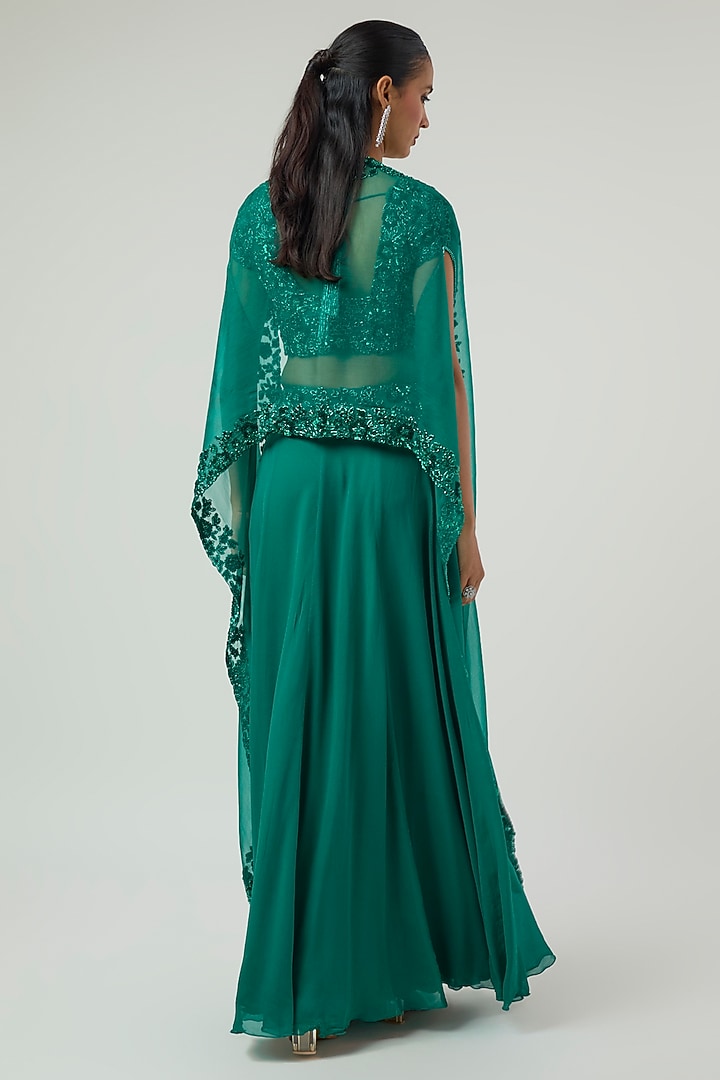 Emerald Green Georgette Skirt Set by Malasa at Pernia's Pop Up Shop