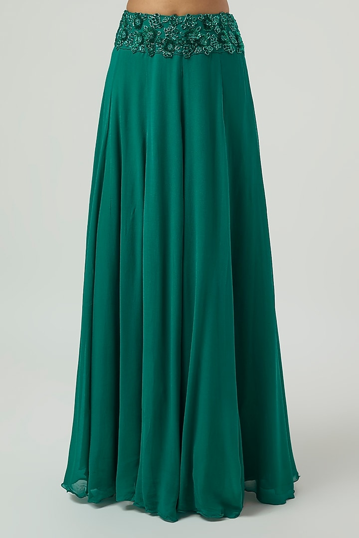 Emerald Green Georgette Skirt Set by Malasa at Pernia's Pop Up Shop