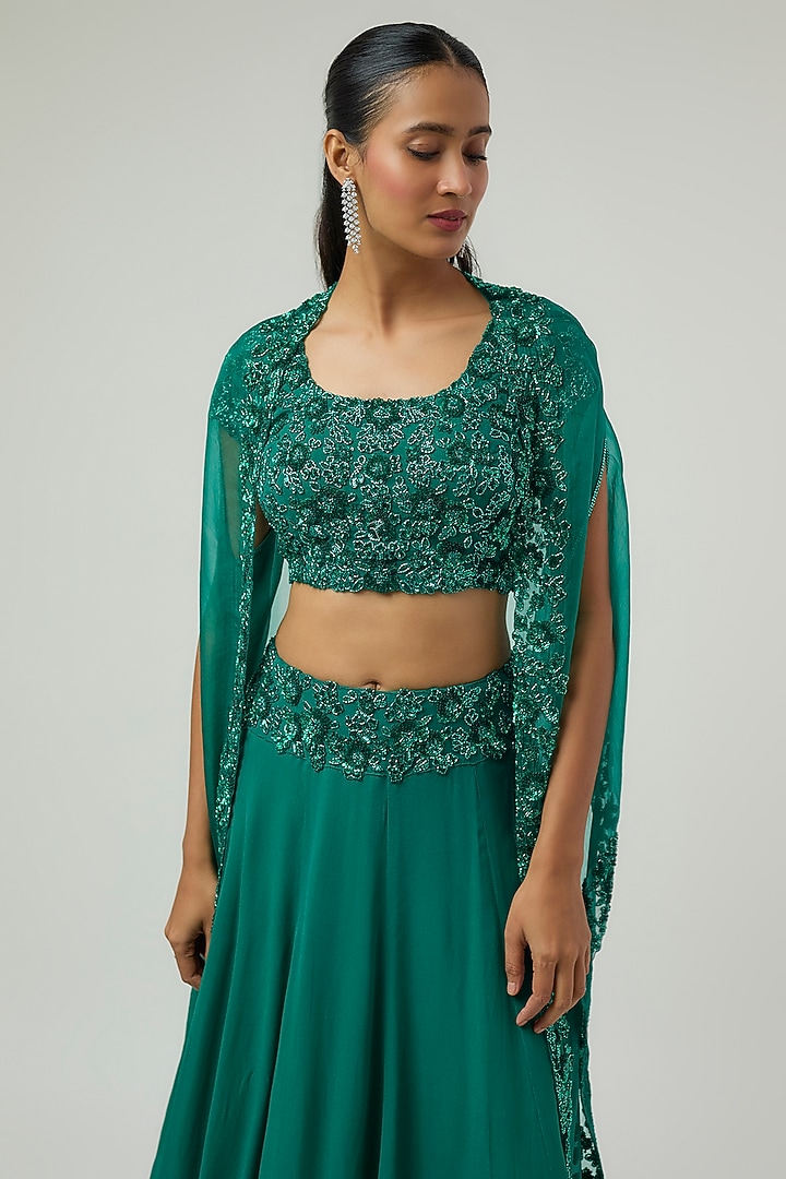 Emerald Green Georgette Skirt Set by Malasa at Pernia's Pop Up Shop