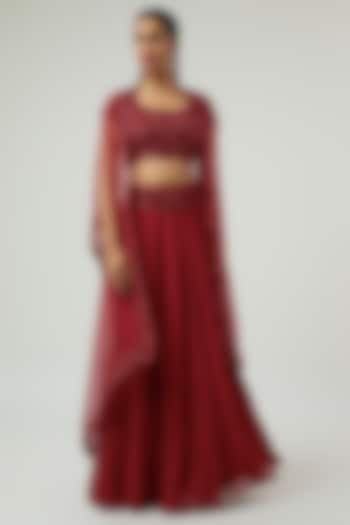 Red Georgette Skirt Set by Malasa at Pernia's Pop Up Shop