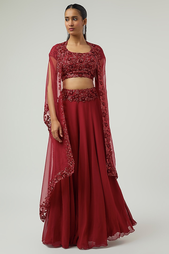 Red Georgette Skirt Set by Malasa at Pernia's Pop Up Shop