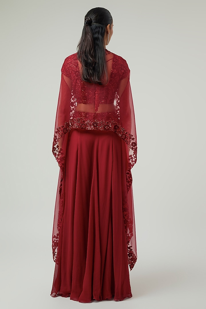 Red Georgette Skirt Set by Malasa at Pernia's Pop Up Shop