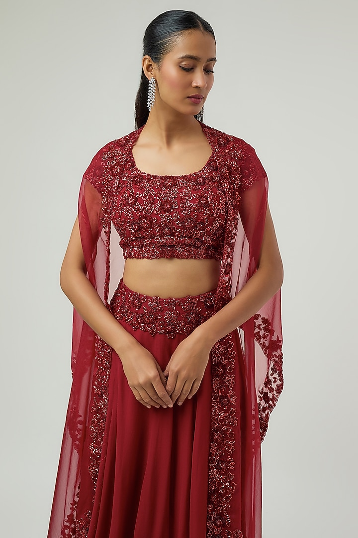 Red Georgette Skirt Set by Malasa at Pernia's Pop Up Shop