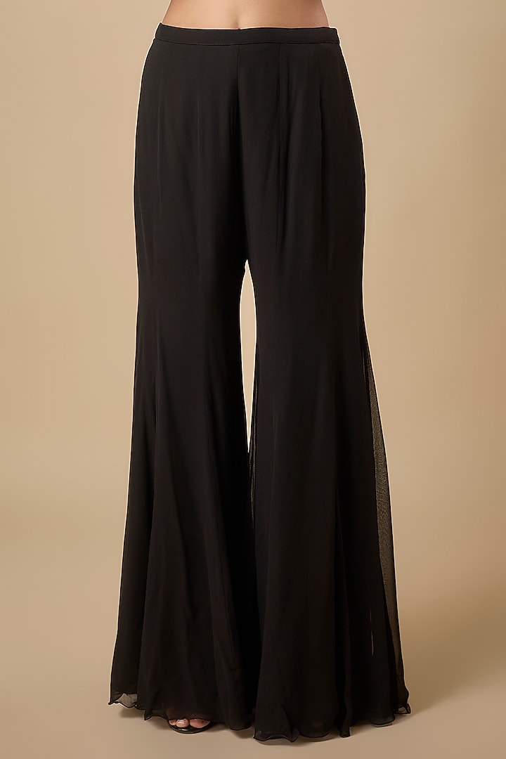 Black Georgette Cutdana Embroidered Cape Set by Malasa at Pernia's Pop Up Shop