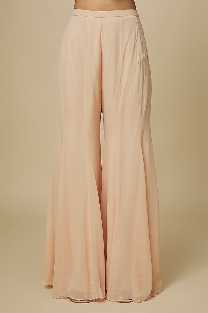 Peach Georgette Embellished Wedding Sharara Set by Malasa at Pernia's Pop Up Shop