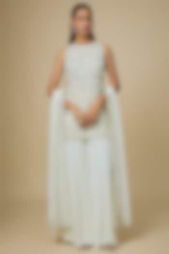 Ivory Georgette Embellished Bridal Sharara Set by Malasa at Pernia's Pop Up Shop