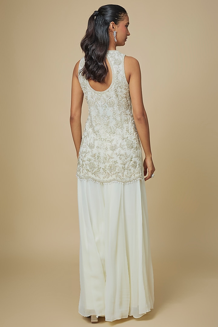 Ivory Georgette Embellished Bridal Sharara Set by Malasa at Pernia's Pop Up Shop