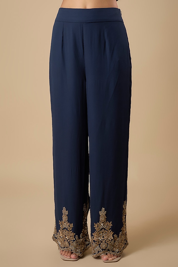 Blue Georgette Cutdana Embroidered Kaftan Set by Malasa at Pernia's Pop Up Shop