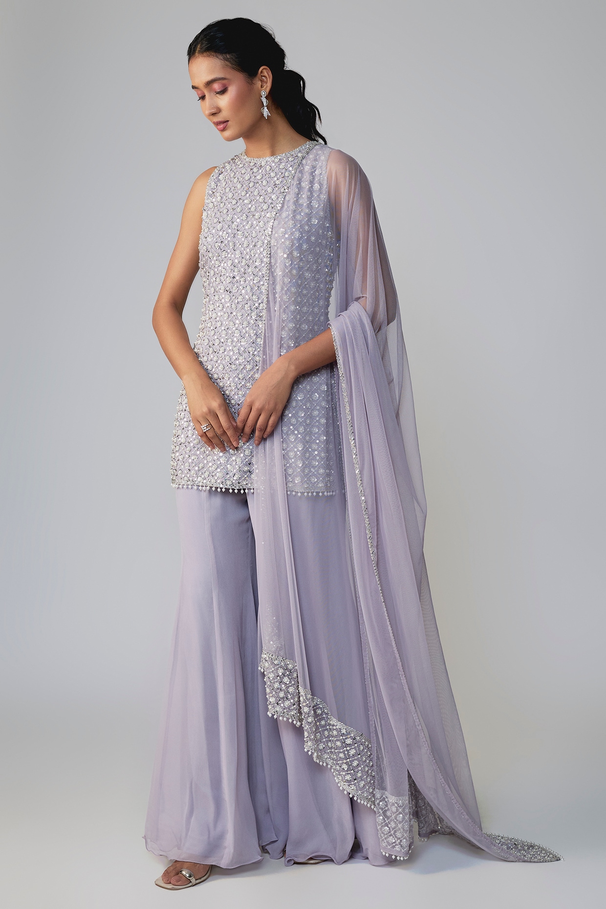 Malasa Lilac Georgette Sharara Set
