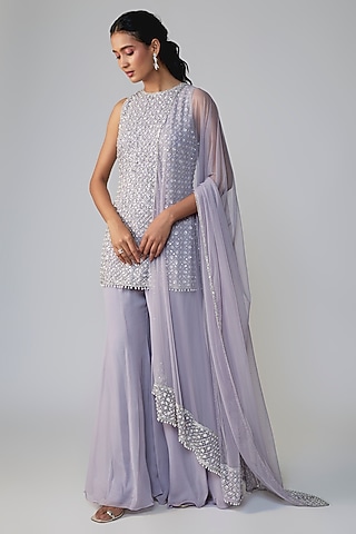 Lilac Georgette Sharara Set by Malasa