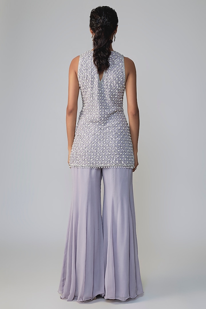 Lilac Georgette Wedding Sharara Set by Malasa at Pernia's Pop Up Shop