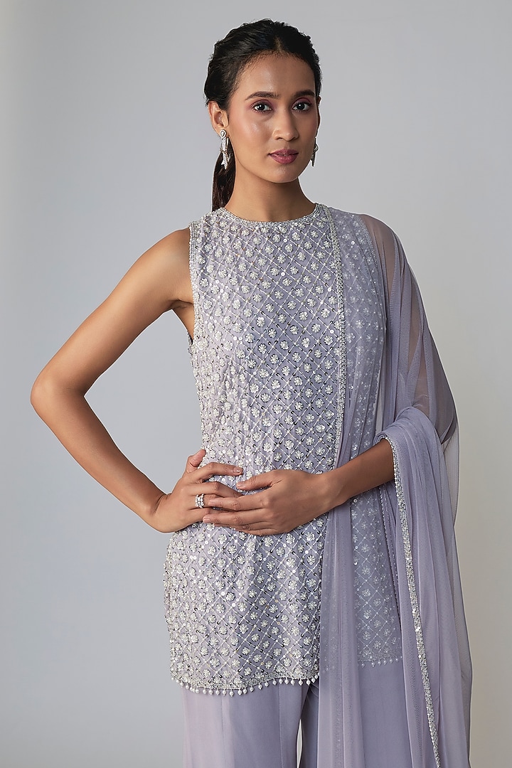 Lilac Georgette Wedding Sharara Set by Malasa at Pernia's Pop Up Shop