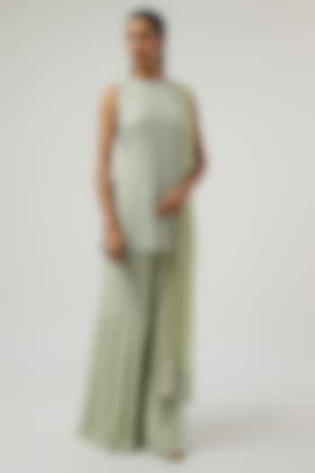 Mint Green Georgette Wedding Sharara Set by Malasa at Pernia's Pop Up Shop