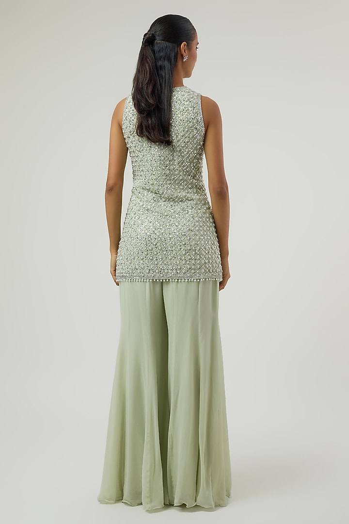 Mint Green Georgette Wedding Sharara Set by Malasa at Pernia's Pop Up Shop