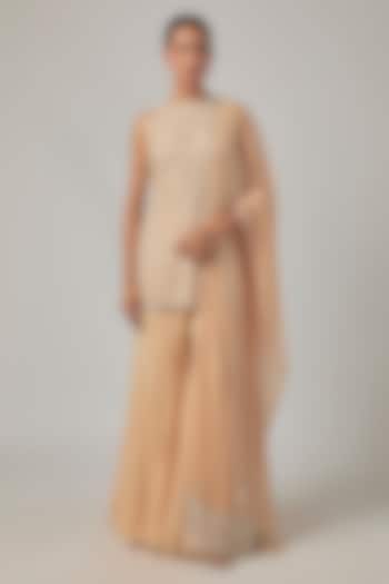 Peach Georgette Wedding Sharara Set by Malasa at Pernia's Pop Up Shop