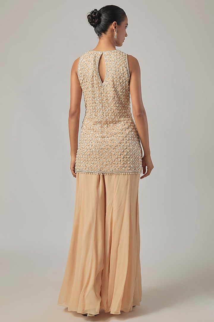 Peach Georgette Wedding Sharara Set by Malasa at Pernia's Pop Up Shop