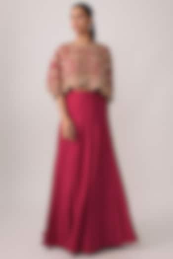Hot Pink Satin Silk Skirt Set by Malasa at Pernia's Pop Up Shop