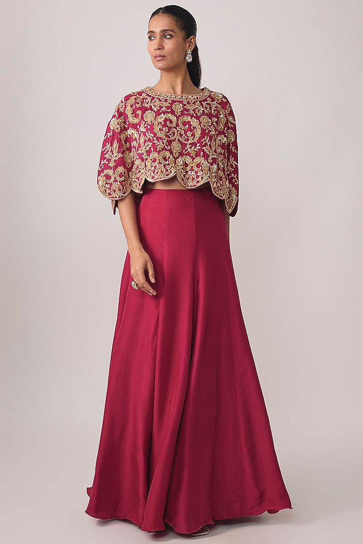 Hot Pink Satin Silk Skirt Set by Malasa at Pernia's Pop Up Shop
