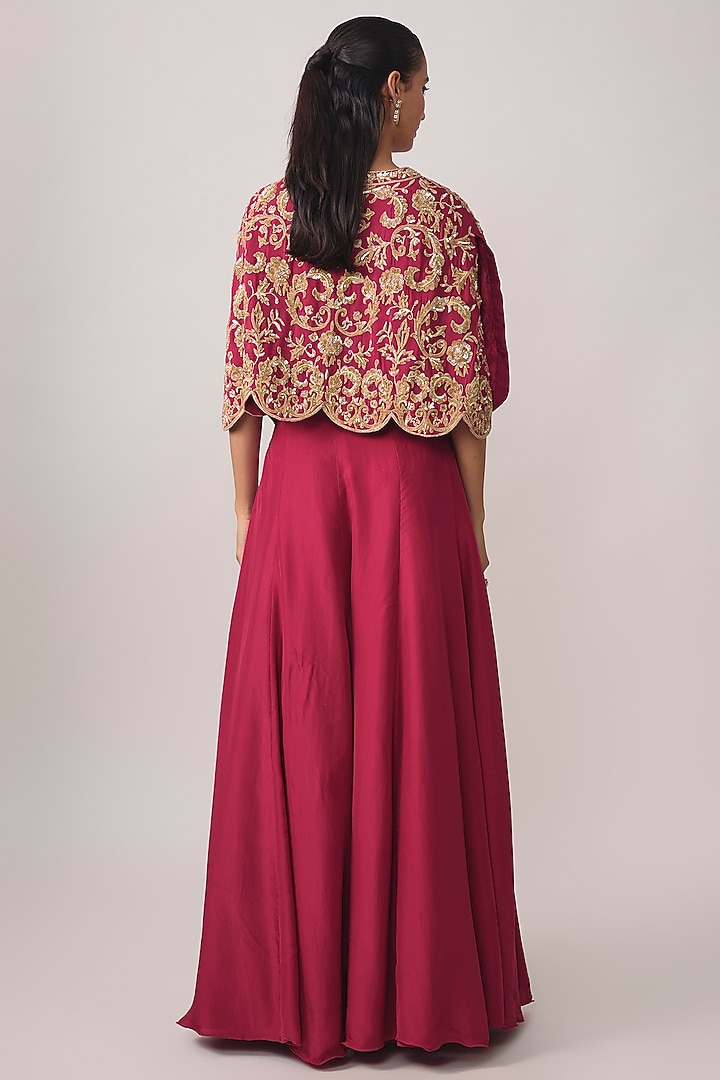 Hot Pink Satin Silk Skirt Set by Malasa at Pernia's Pop Up Shop