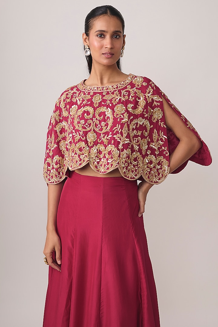 Hot Pink Satin Silk Skirt Set by Malasa at Pernia's Pop Up Shop