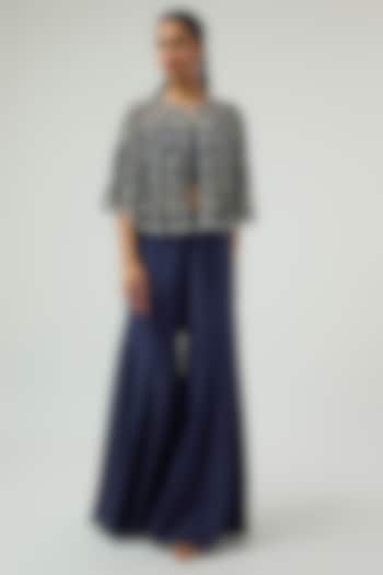Blue Satin Silk Wedding Sharara Set by Malasa at Pernia's Pop Up Shop