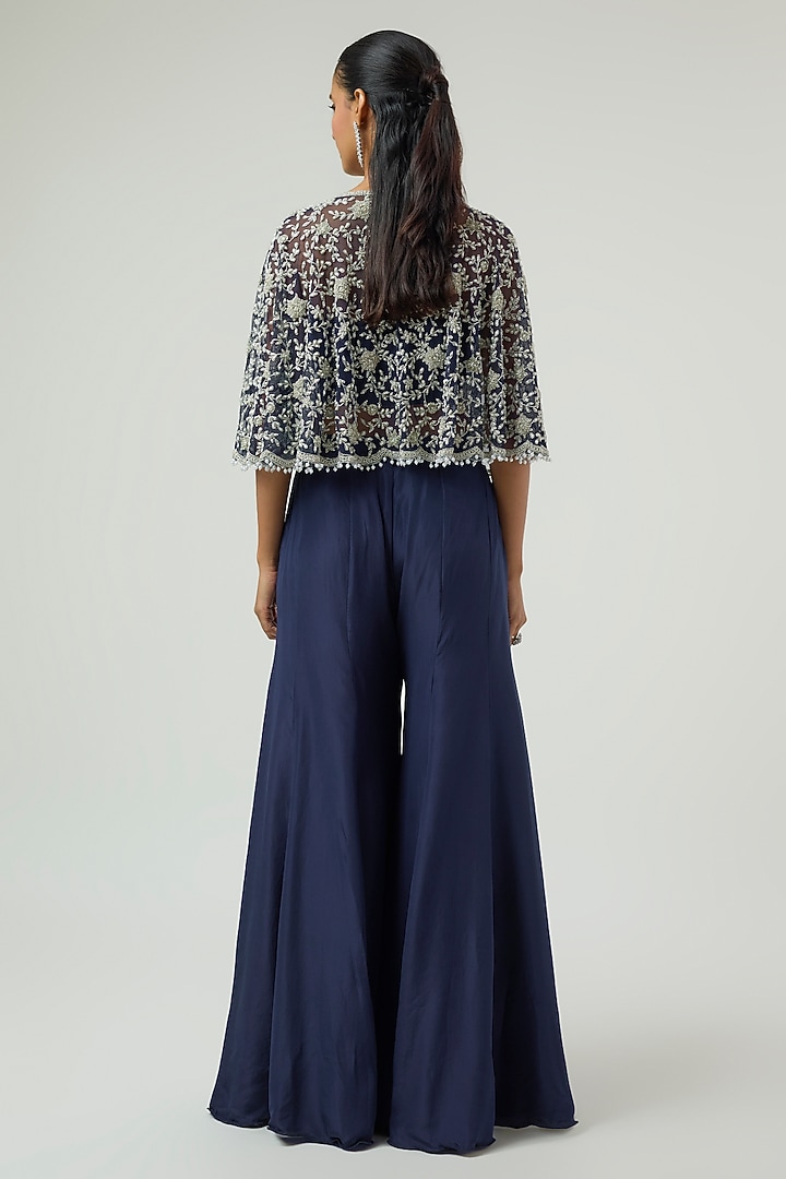 Blue Satin Silk Wedding Sharara Set by Malasa at Pernia's Pop Up Shop
