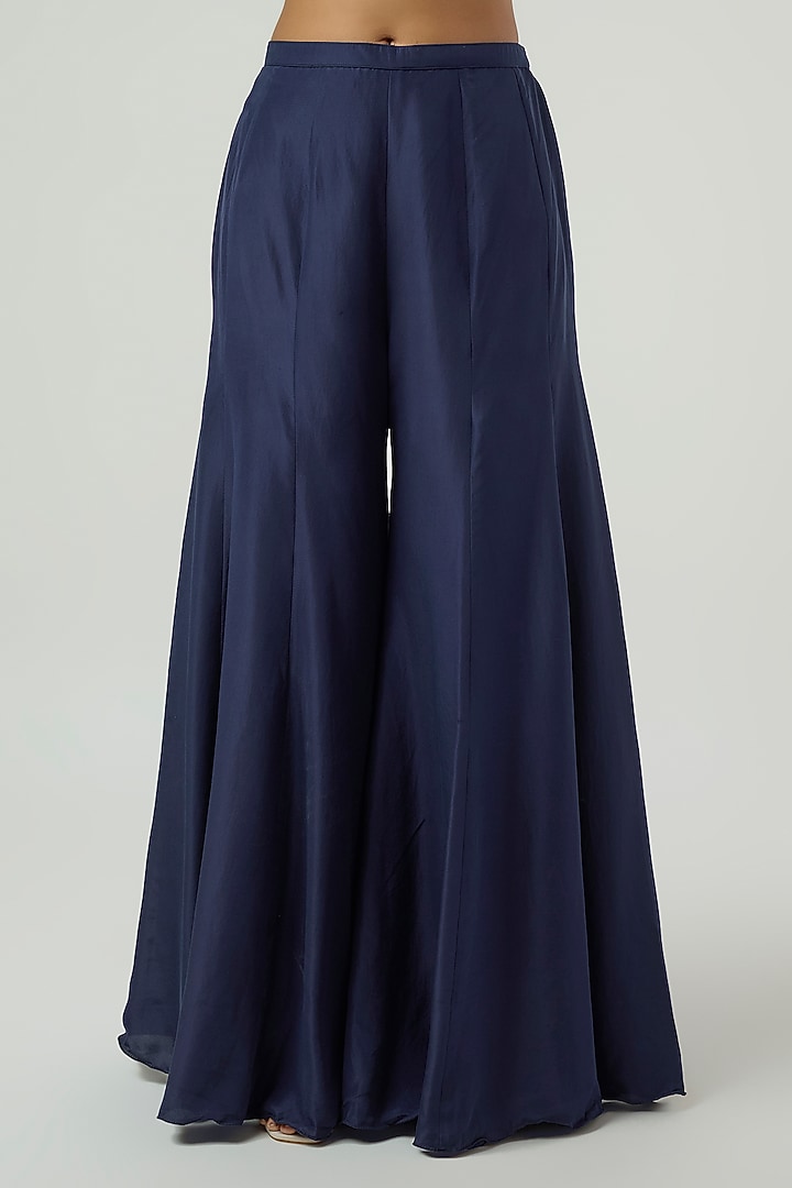 Blue Satin Silk Wedding Sharara Set by Malasa at Pernia's Pop Up Shop