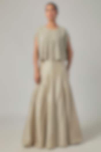 Silver Satin Silk Skirt Set by Malasa at Pernia's Pop Up Shop