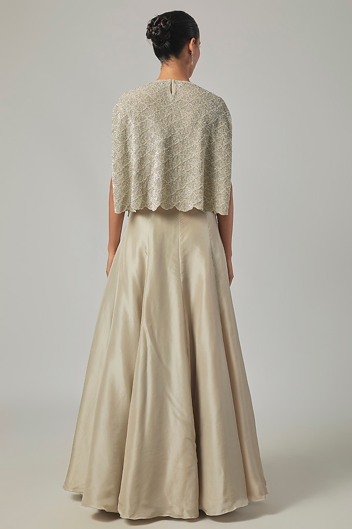 Silver Satin Silk Skirt Set by Malasa at Pernia's Pop Up Shop