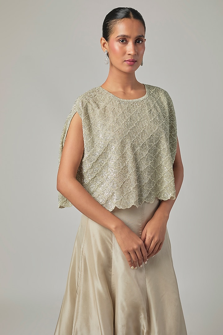 Silver Satin Silk Skirt Set by Malasa at Pernia's Pop Up Shop
