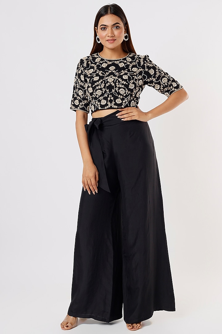 Black Silk Satin Pant Set by Malasa at Pernia's Pop Up Shop
