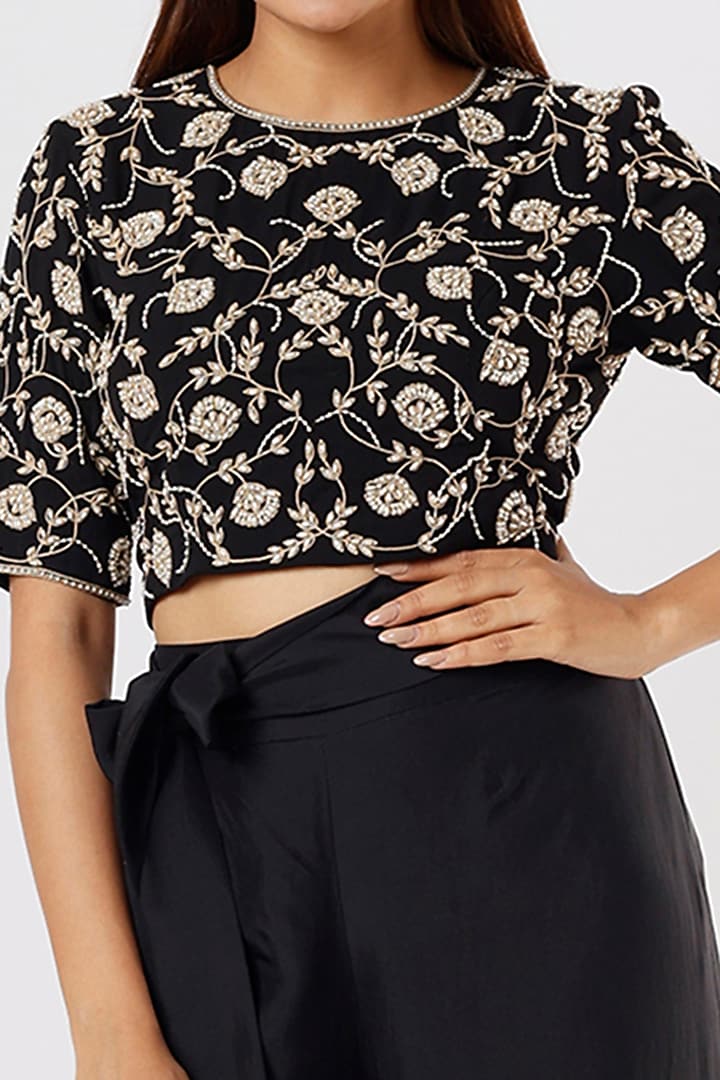 Black Silk Satin Pant Set by Malasa at Pernia's Pop Up Shop