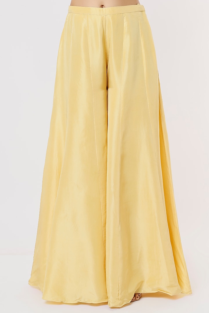 Yellow Silk Satin Wedding Sharara Set by Malasa at Pernia's Pop Up Shop