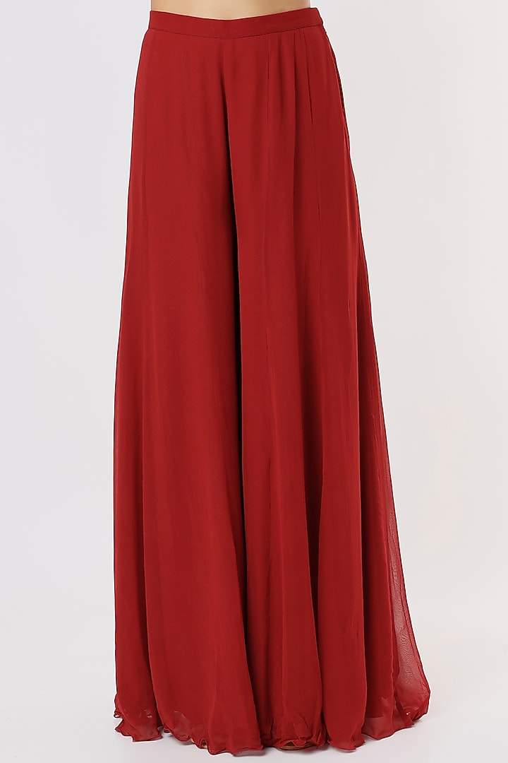 Red Silk Satin Wedding Sharara Set by Malasa at Pernia's Pop Up Shop