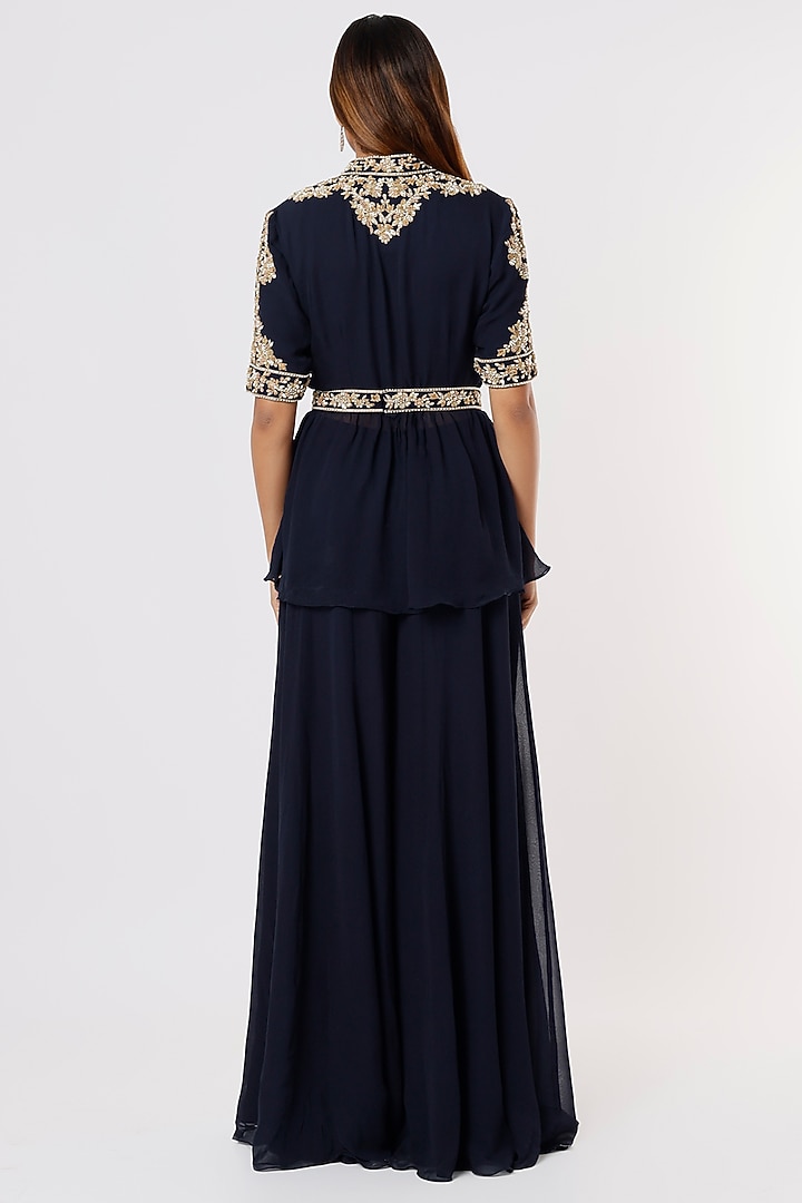 Blue Georgette Wedding Sharara Set by Malasa at Pernia's Pop Up Shop