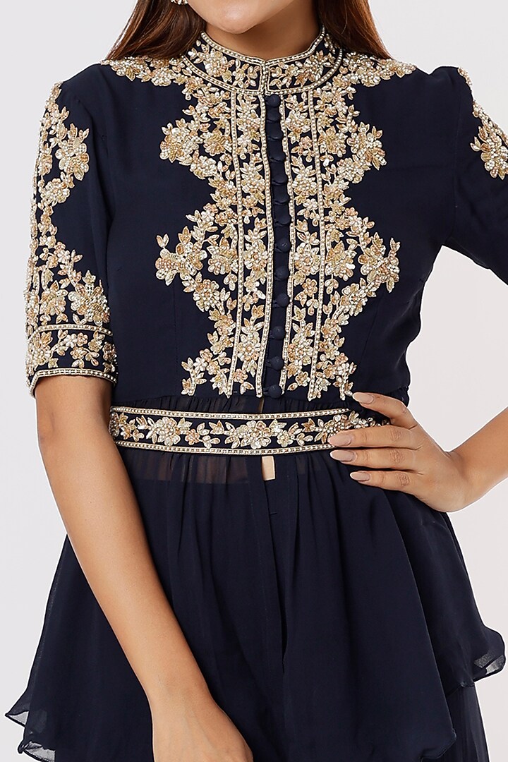 Blue Georgette Wedding Sharara Set by Malasa at Pernia's Pop Up Shop