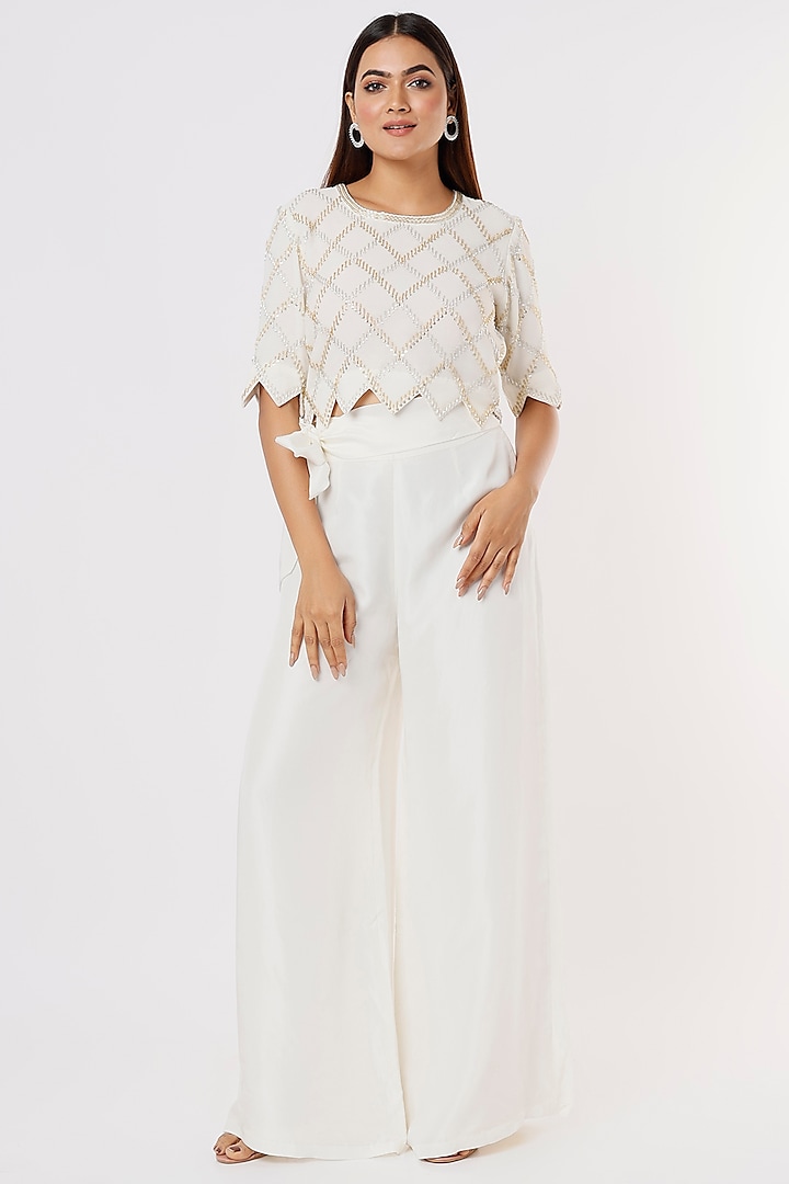 Ivory Silk Satin Pant Set by Malasa at Pernia's Pop Up Shop