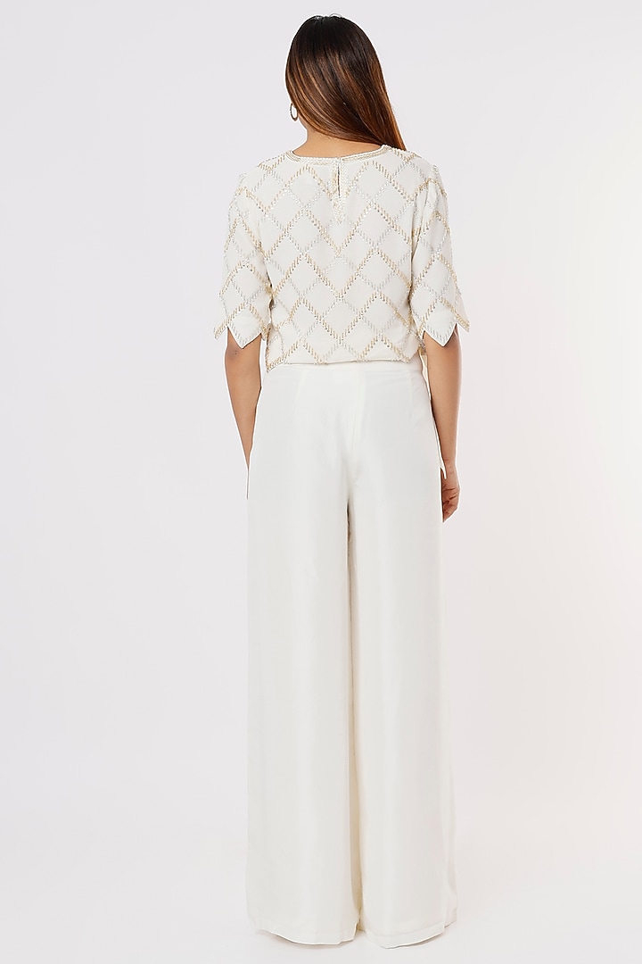 Ivory Silk Satin Pant Set by Malasa at Pernia's Pop Up Shop