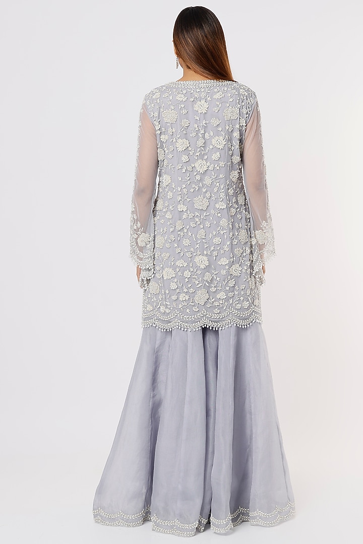 Grey Organza Bridal Sharara Set by Malasa at Pernia's Pop Up Shop